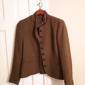 Vintage Lauren Ralph Lauren Brown Wool Coat Jacket with Leather Collar